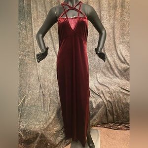 Burgundy, Velvet, Ankle Length Dress w/Side Split